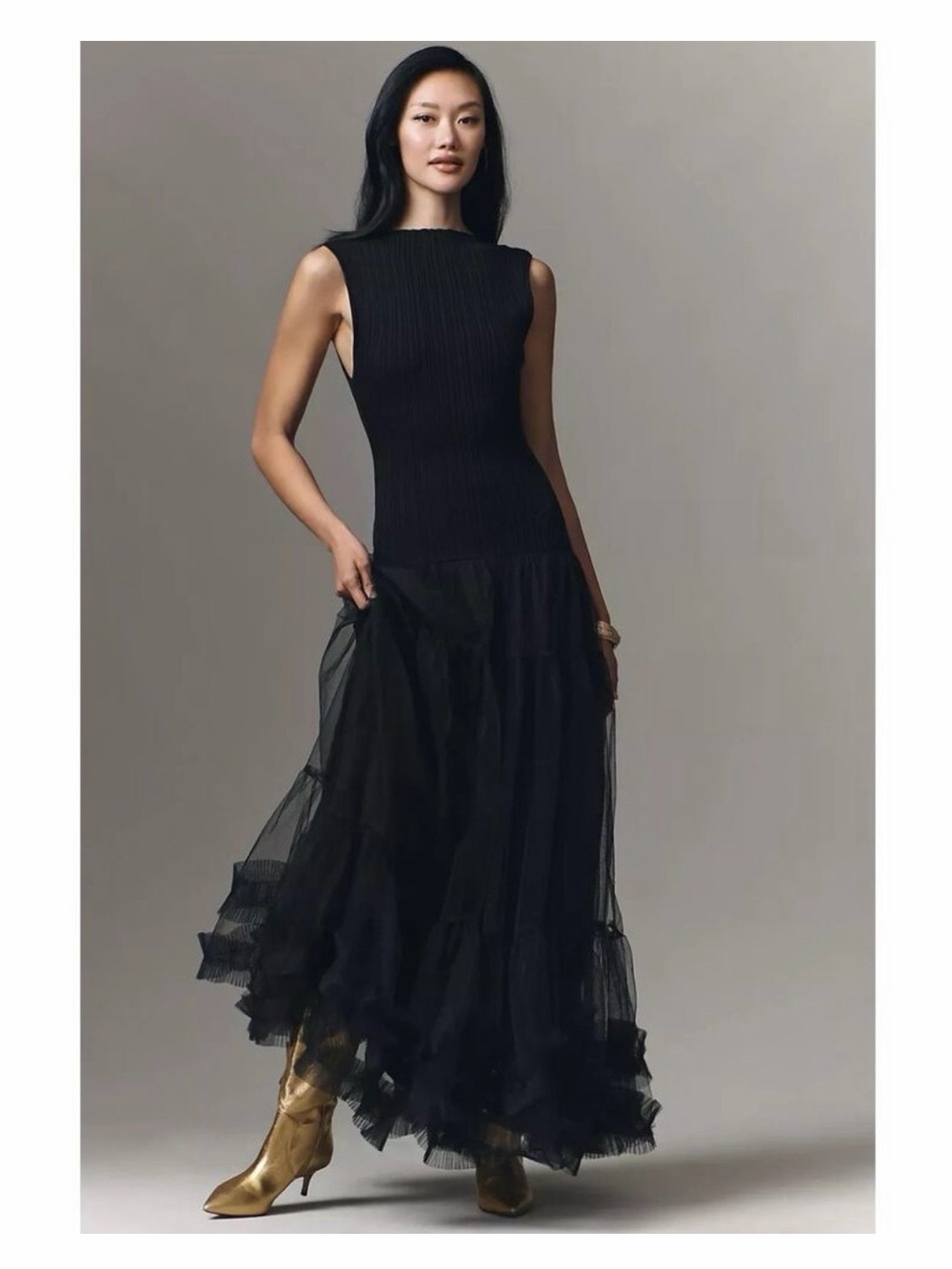 NWOT En Saison Darcy Sleeveless Mixed Media Tulle Gown Dress in Black Size S - Picture 12 of 15